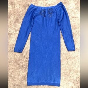 Bebe Blue Off-Shoulder Sheath Dress for Cocktail
